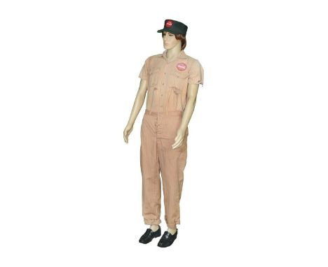 Coca-Cola delivery man's uniform manufactured by Riverside Masterbuilt, c.1950s. Tan colored pin-striped fabric short sleeve 