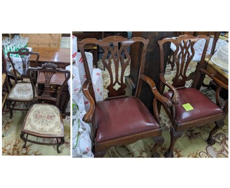 Mixed chairs to include a pair of 1920s bedroom chairs and a pair of Chippendale style armchairs Location: 