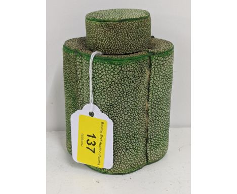A Shagreen lobed tea caddy and lid 12cmh and an opera glass telescope in shagreen style caseLocation:If there is no condition
