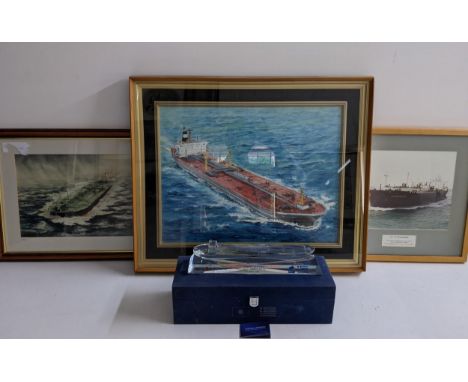 Nautical items related to container ships to include a painting of 'Sivan' by N. kikkawa, a framed photograph of the 'LPG Sta