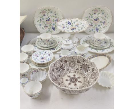 Mixed ceramics to include a Coalport Fanrare pattern part tea service to include a cake stand, sugar pot, cream and milk jug 
