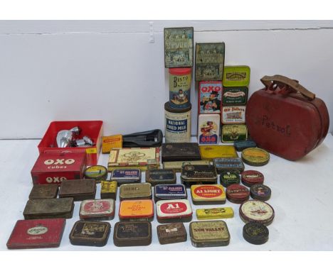 Vehicle related items to include bicycle dynamos and light, a fuel cap, a petrol can and various tinsLocationIf there is no c