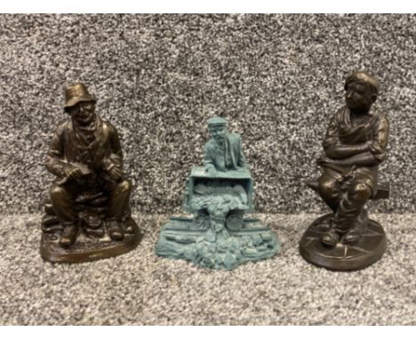 2 bronze men statues and 1 slate coal mining statue