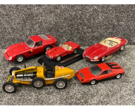 5 diecast vehicles including Ferrari GTO,Bugatti type 59