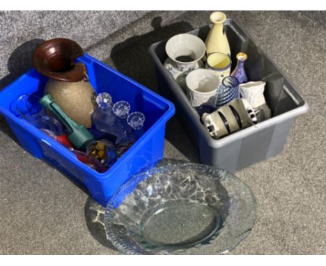 2 boxes of miscellaneous ceramic &amp; glass items including crystal decanter, large bowl etc