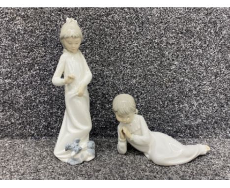 2x Nao by Lladro figures, includes girl with dog plus 1 other