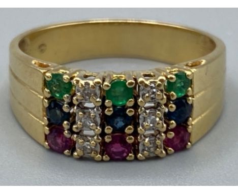 18ct gold Diamond, Emerald, Ruby &amp; sapphire ring