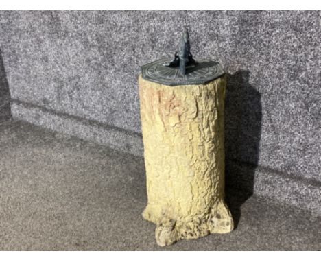 Out door concrete tree trunk with peacock atyle sun dial, 50cm