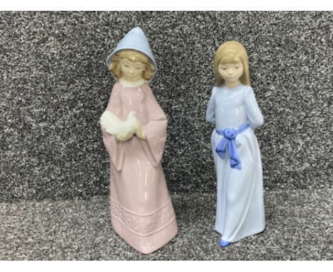 2x Nao by Lladro figures, includes 2 large figures one with doves