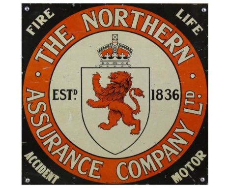 A single sided enamel and tin advertising sign, for the Northern Assurance Company, 46 cm square.