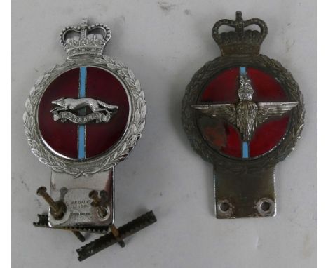 An East Riding Yeomanry Parachute Regiment chrome and enamel bumper badge, signed J. Gaunt and a Parachute Regiment chrome an