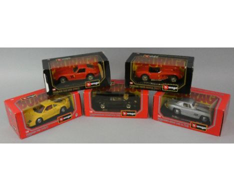 Bburago, 1:18 scale die cast Dodge Viper, 1:24 scale AC Cobra, Bugatti EB and Corvette, all boxed (4).