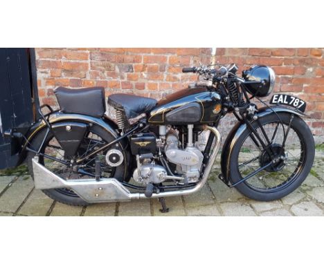 1938 OK Supreme, 348 cc. Registration number EAL 787. Frame number 25509. Engine number 10H 0 57186 S.In 1882, Ernie Humphrie