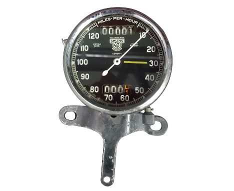 A Smiths 120 MPH odometer, with bracket (2).