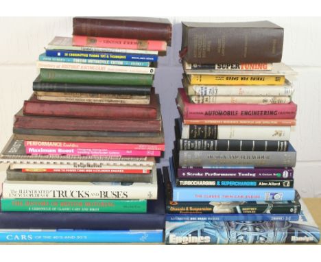 A quantity of general motoring books, to include chassis and engine tuning, together with truck workshop manuals.