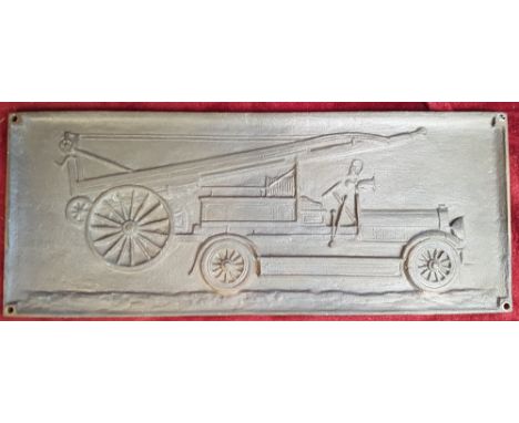 A cast brass image of a 1930's fire engine, 50 x 20 cm.