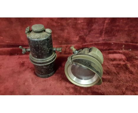 A Miller acetylene lamp and carbide holder (2).