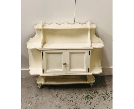 Cream painted wall shelf with small central cupboard 78cm x 77cm