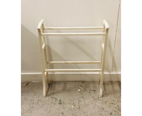 Vintage white painted wooden towel rail 