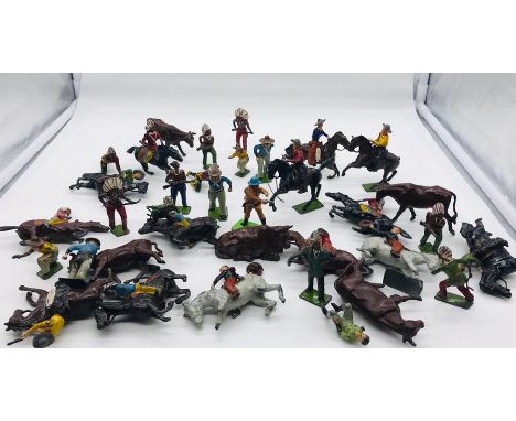 A selection of Vintage Lead Toys with a Cowboys and Indian Theme