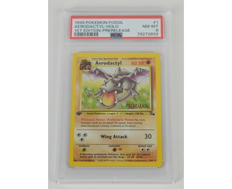 Pokemon TCG. Aerodactyl 1/62 Prerelease 1st Edition Fossil PSA 8.Condition Report:  Graded PSA 8. 