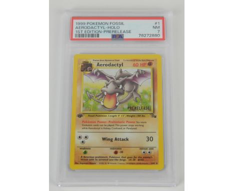Pokemon TCG. Aerodactyl 1/62 Prerelease 1st Edition Fossil PSA 7.Condition Report:  Graded PSA 7. 