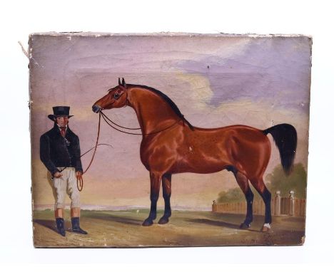 John Robert Hobart (1788-1863) -&nbsp;&nbsp;&nbsp;Folk art study of a horse and his master, signed lower right and dated 1834