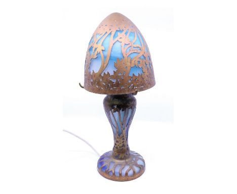 An Art Nouveau glass style lamp with overlaid decoration&nbsp;