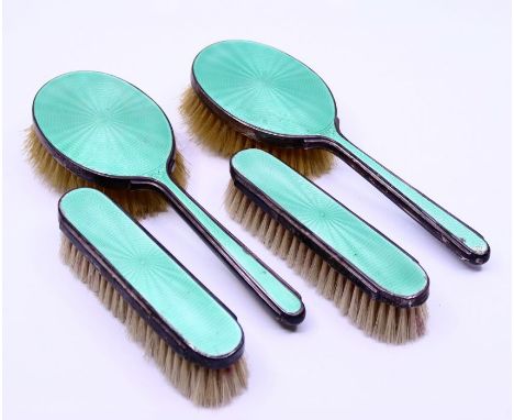 A silver and green enamel&nbsp; dressing set&nbsp;