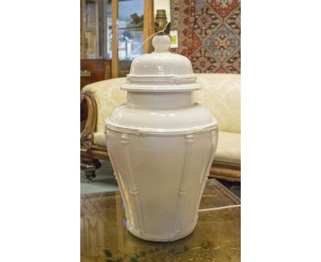 LAMP BASES, a pair, large white ceramic jar style, 58cm H x 29cm D. (2)
