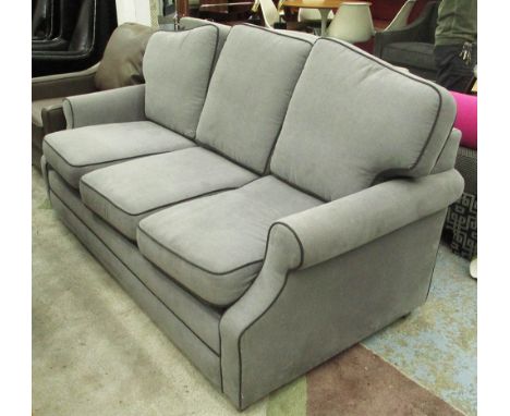 GREY AND BLACK PIPING SOFA BED, three seater, 175cm x 50cm x 45cm.