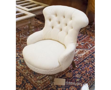 NURSING CHAIR,Victorian walnut with button upholstery. 