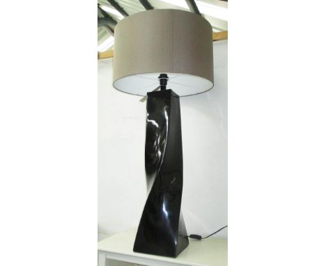 TABLE LAMP, of twist form in ebonised finish, with shade, 107cm H.