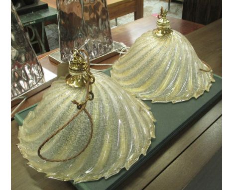 CHANDELIERS, a pair, of Vintage Italian Murano Rugiadoso glass with gold flecks, signed Barovier and Toso, 36.5cm diam. x 40c