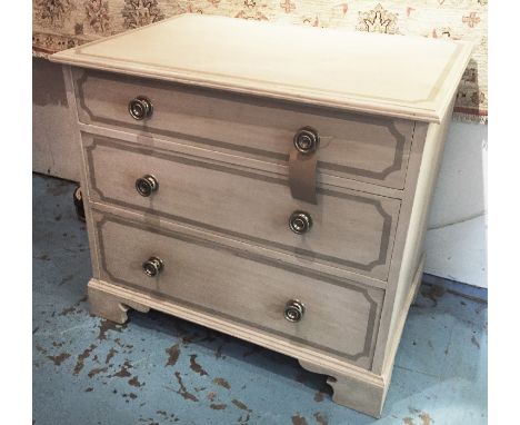 CHEST, 19th century Regency pine and grey line painted with three drawers and bracket feet, 67cm D x 79cm H x 95cm W.