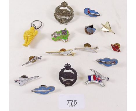 Two tank regiment cap badges and various modern enamel badges etc.
