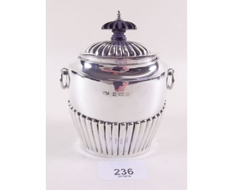 A silver half gadrooned tea caddy, Birmingham 1905, 4.5 ozs