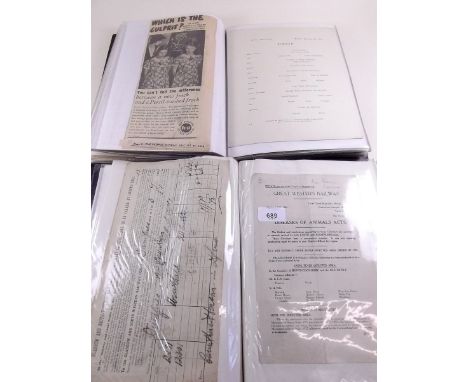 Ephemera - two binders with much of railway interest including GWR share dividend certification etc. WWI medical reports on s