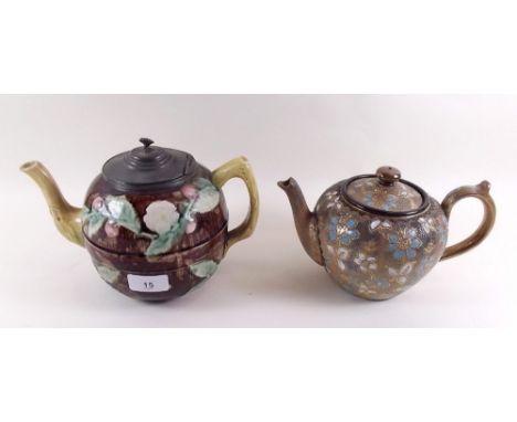 A Victorian Majolica teapot and Doulton Slaters patent teapot