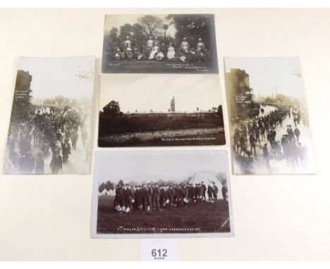 Military - RP 7th Welsh (cyclists) camp Abergavenny 1911, 1909 RP's (2 diff) of military Sunday, York, RP wounded soldiers at