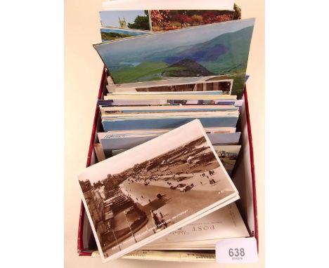 Postcards - shoebox containing topo accum mainly GB and covering all age periods - RP's noted e.g Worcester St, Bromsgrove et
