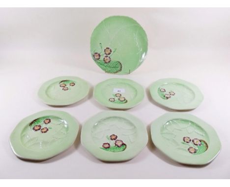 A set of six Carlton Ware leaf and primula plates and a similar larger plate 