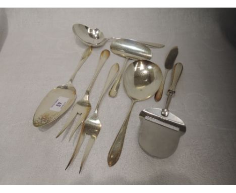 Eight pieces of Dutch 1930's silver matching table flatware including croquette server, cake slice, butter knife, cheese slic