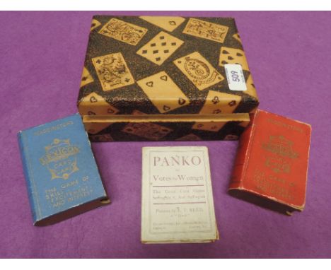 A vintage Panko card game of Suffragette interest, and Lexicon games including pokerwork playing card boxCONDITION REPORTWoul