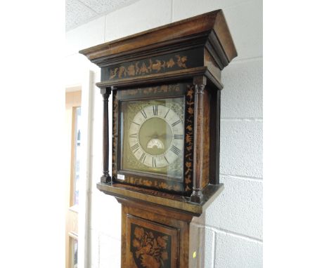 A late 18th century longcase clock having square pillar marquetry hood containing 30 hour movement by Evans, Salop, on rectan