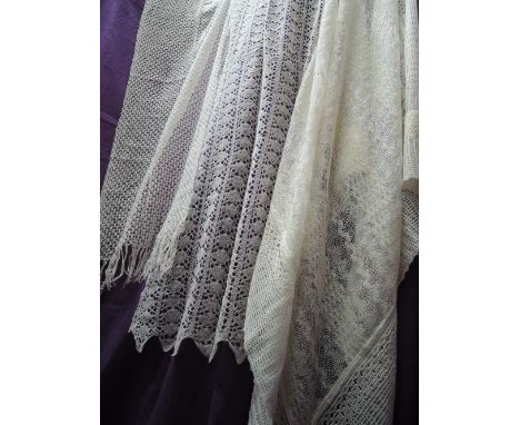 Three vintage intricate christening shawls. A few light age related marks.