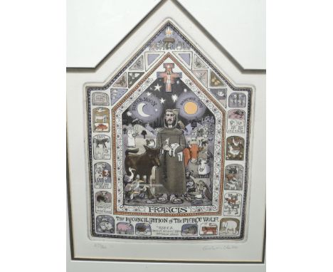 A Limited Edition print after Graham Clarke, The Reconcitiation of The Frierce Wolf, signed, 13in x 10in, two decorative prin