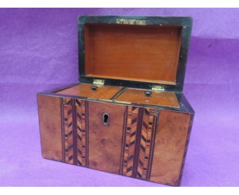 A Victorian Tunbridgeware tea caddy of typical design