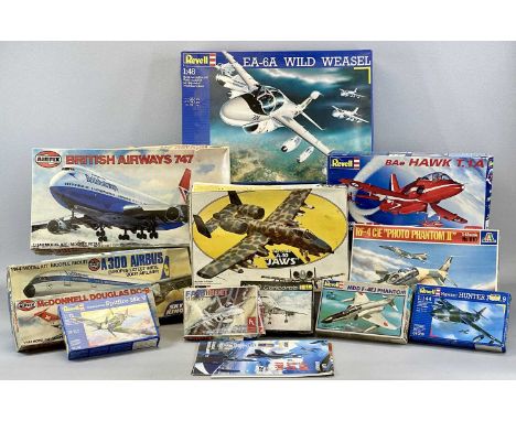 REVELL / ETHICS / ITALERI / HELLER: TWELVE BOXED SCALE MODEL KITS, passenger and military aircraft, unbuiltProvenance: deceas