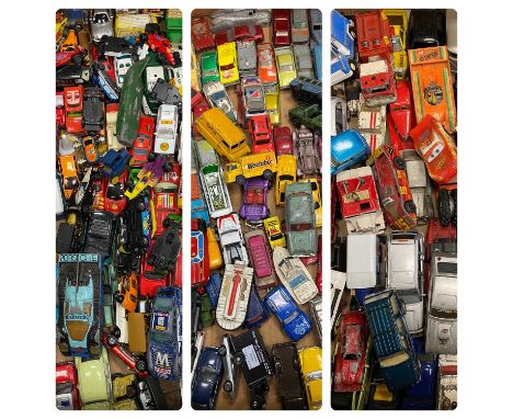 DIECAST SCALE MODEL VEHICLES a collection, including Dinky, Corgi, Matchbox and Spot-On, in play-worn condition, contained in